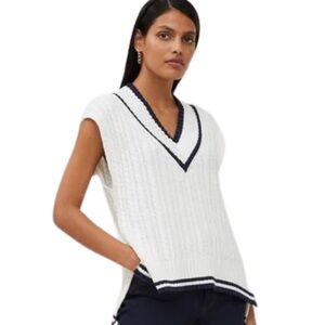 NWT French Connection White V-Neck Cable Knit Vest Size L